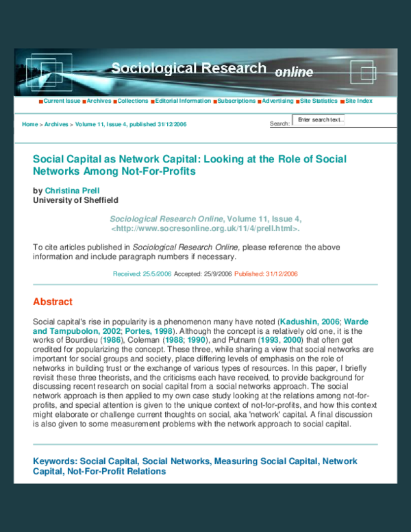 (PDF) Social Capital as Network Capital: Looking at the Role of Social ...