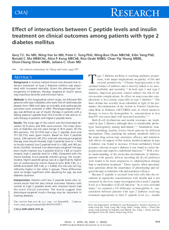 (PDF) Effect of interactions between C peptide levels and insulin ...