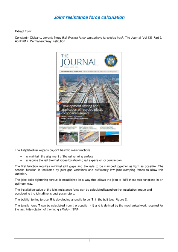 (PDF) Rail joint resistance force calculation extract Constantin