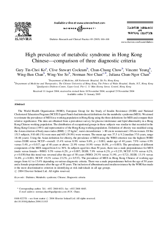 (PDF) High prevalence of metabolic syndrome in Hong Kong Chinese ...