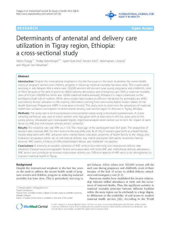(PDF) Determinants of antenatal and delivery care utilization in Tigray ...