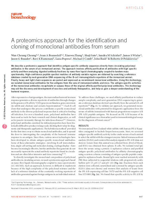 (PDF) A proteomics approach for the identification and cloning of ...