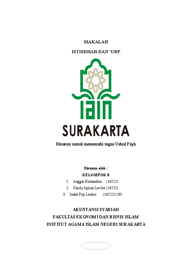 Doc Makalah Istishhab Dan Urf Disusun Untuk Memenuhi Tugas Ushul Fiqh Kus Sri Academia Edu