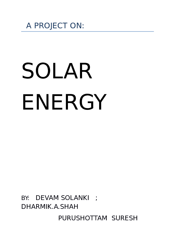 (DOC) A PROJECT ON: SOLAR ENERGY
