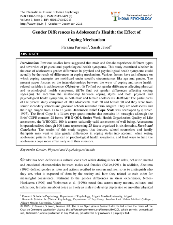 (PDF) Gender Differences in Adolescent's Health: the Effect of Coping ...