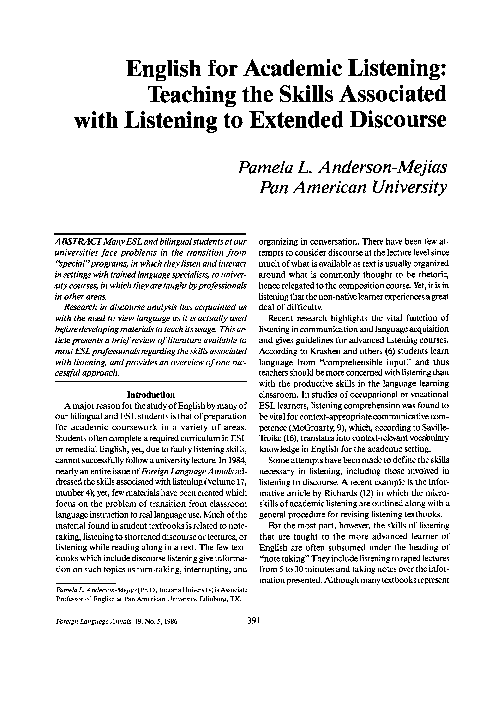 (PDF) English for Academic Listening: Teaching the Skills Associated ...