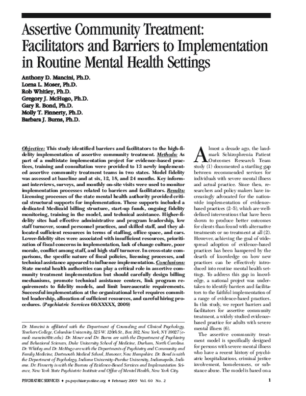(PDF) Assertive Community Treatment: Facilitators and Barriers to ...