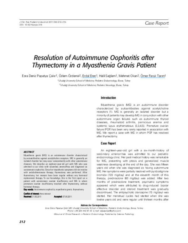 (PDF) Resolution of Autoimmune Oophoritis after Thymectomy in a ...