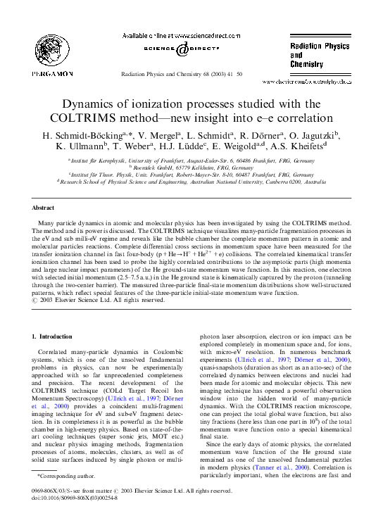 (PDF) Dynamics of ionization processes studied with the COLTRIMS method ...