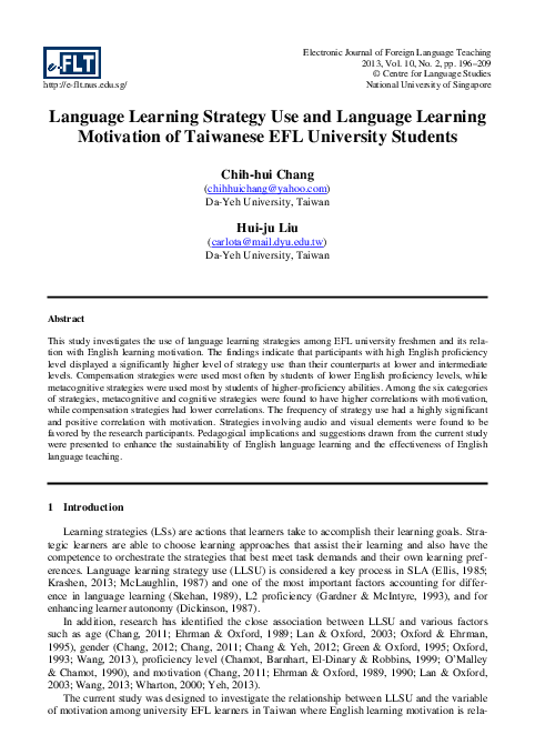 (PDF) Language Learning Strategy Use and Language Learning Motivation ...