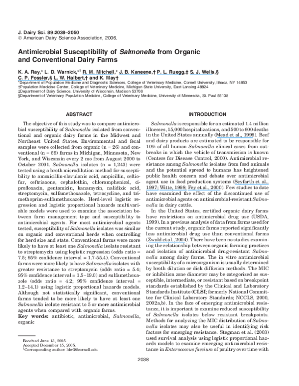 (PDF) Antimicrobial susceptibility of Salmonella from organic and ...