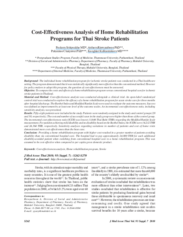 (PDF) Cost-effectiveness analysis of home rehabilitation programs for ... - Luxury Residence Rehab Cost Analysis