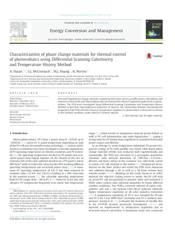 (PDF) Characterization of phase change materials for thermal control of ...