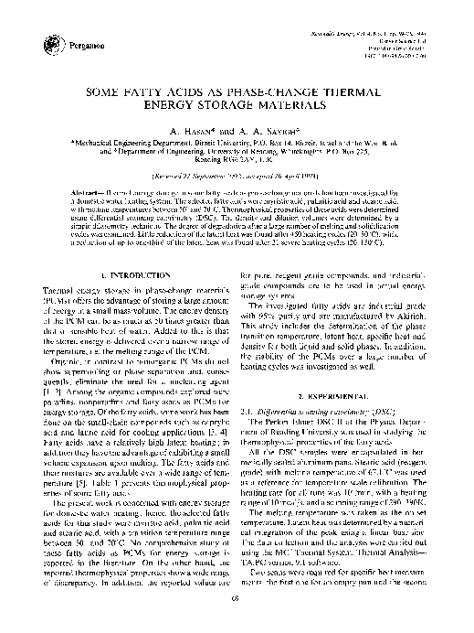 (PDF) Some fatty acids as phasechange thermal energy storage materials