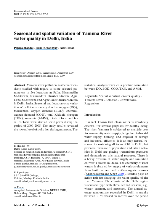 (PDF) Seasonal and spatial variation of Yamuna River water quality in ...