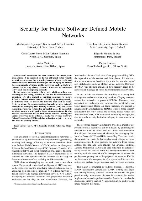 (PDF) Security for Future Software Defined Mobile Networks