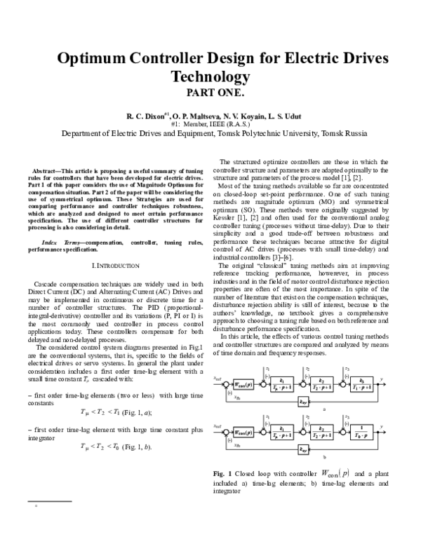 (DOC) Optimu m Controller Design for Electric Drives Technolog y PART ONE