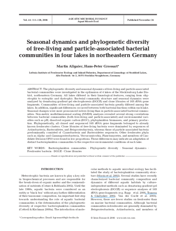 (PDF) Seasonal dynamics and phylogenetic diversity of free-living and ...