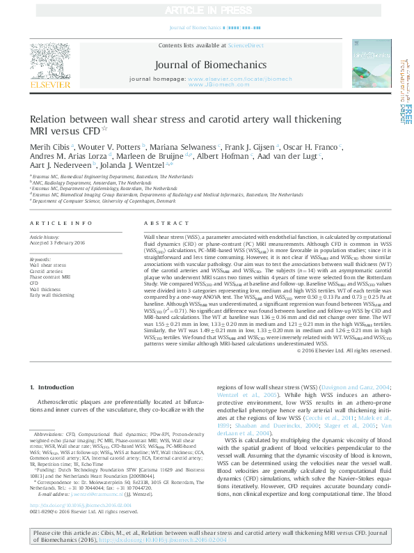 (PDF) Relation between wall shear stress and carotid artery wall ...