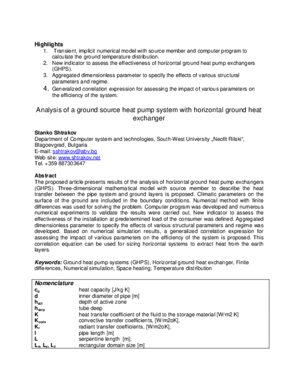 (PDF) Analysis of a ground source heat pump system with horizontal ...