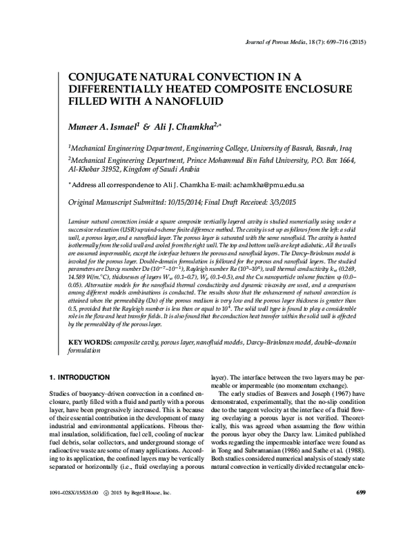 (PDF) CONJUGATE NATURAL CONVECTION IN A DIFFERENTIALLY HEATED COMPOSITE ...