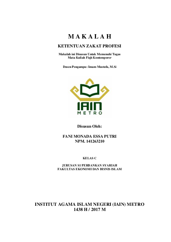 Pdf Makalah Ketentuan Zakat Profesi Fani Monada Essa Putri Fani Monada Academia Edu