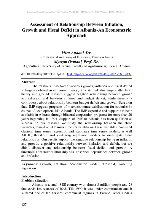 (PDF) Assessment of Relationship Between Inflation, Growth and Fiscal ...