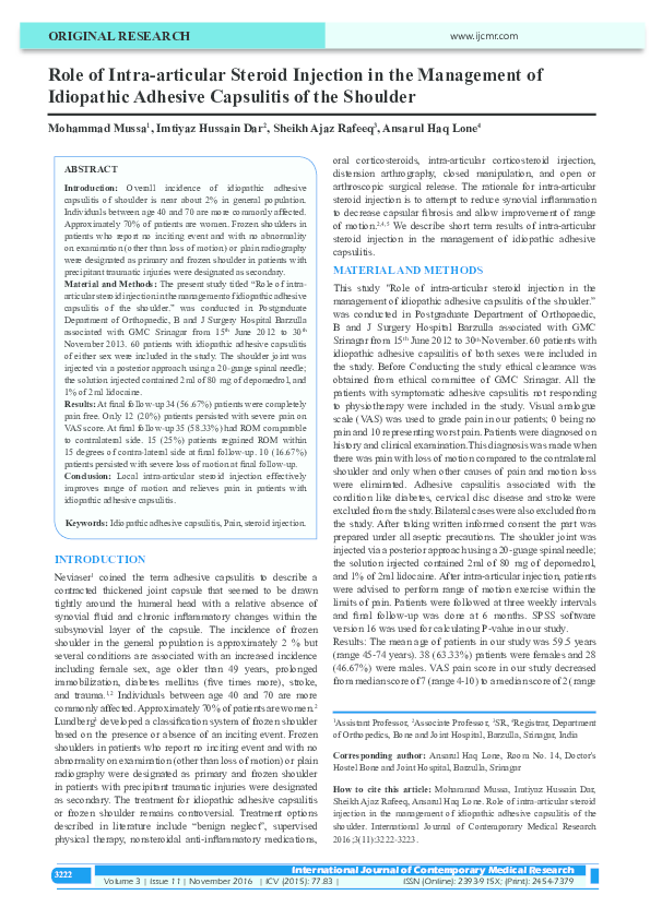 (PDF) Role of Intra-articular Steroid Injection in the Management of ...