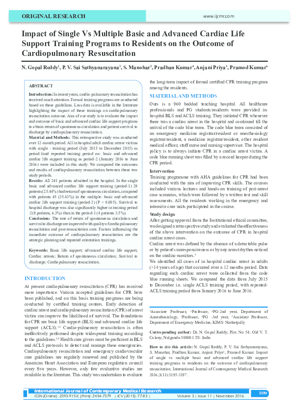 (PDF) Impact of Single Vs Multiple Basic and Advanced Cardiac Life ...