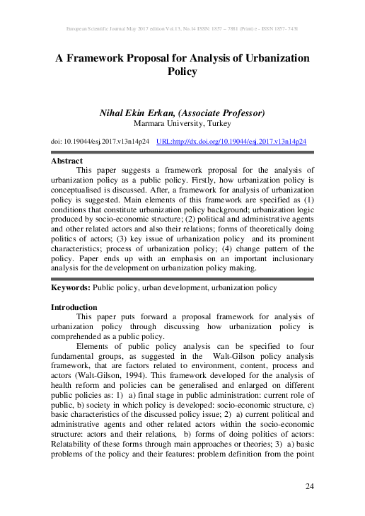 (PDF) A Framework Proposal for Analysis of Urbanization Policy