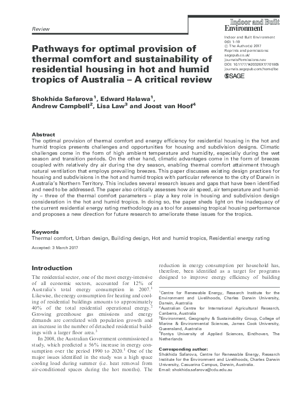 (PDF) Pathways for optimal provision of thermal comfort and ...