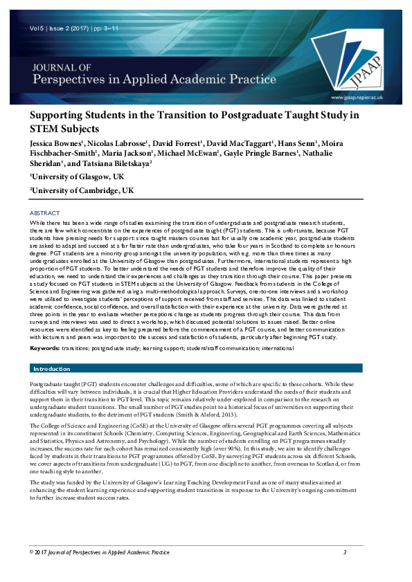 (PDF) Supporting Students in the Transition to Postgraduate Taught ...