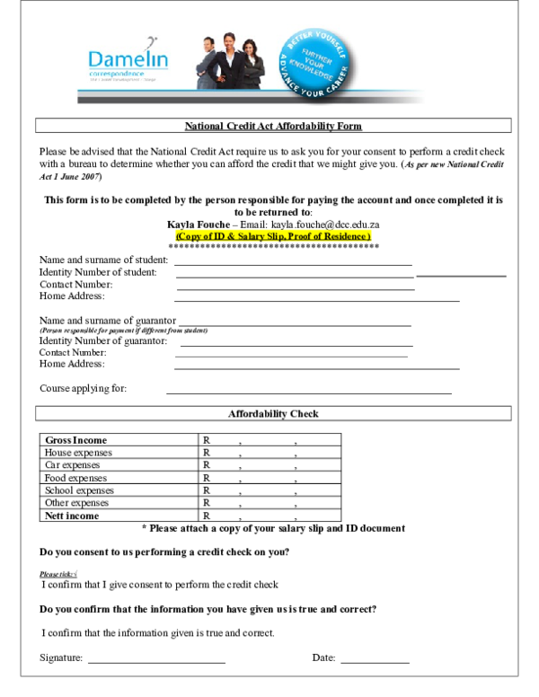(DOC) National Credit Act Affordability Form Hamphrey Gwatidzo