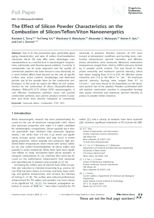 (PDF) The Effect of Silicon Powder Characteristics on the Combustion of ...