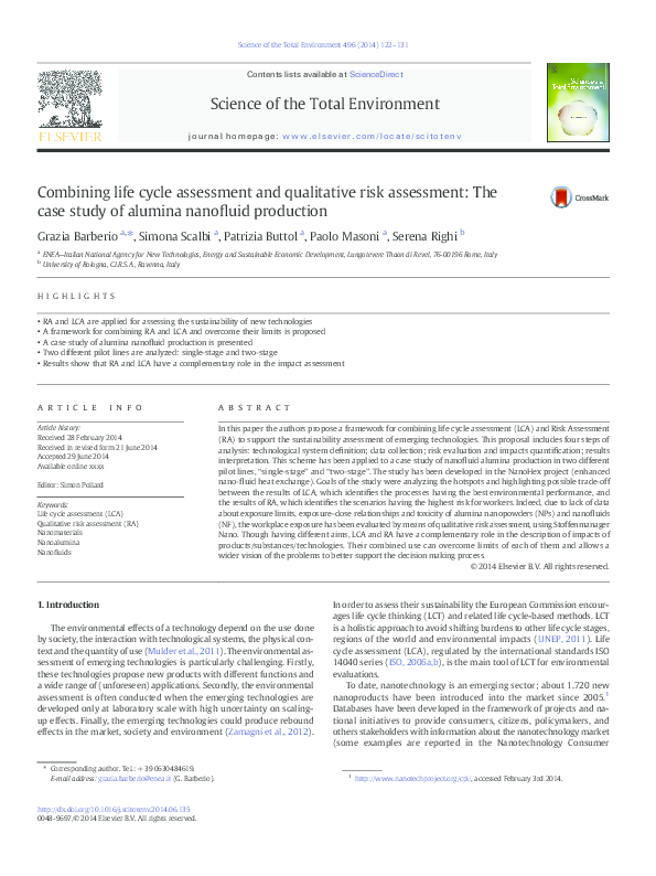 (PDF) Combining life cycle assessment and qualitative risk assessment ...