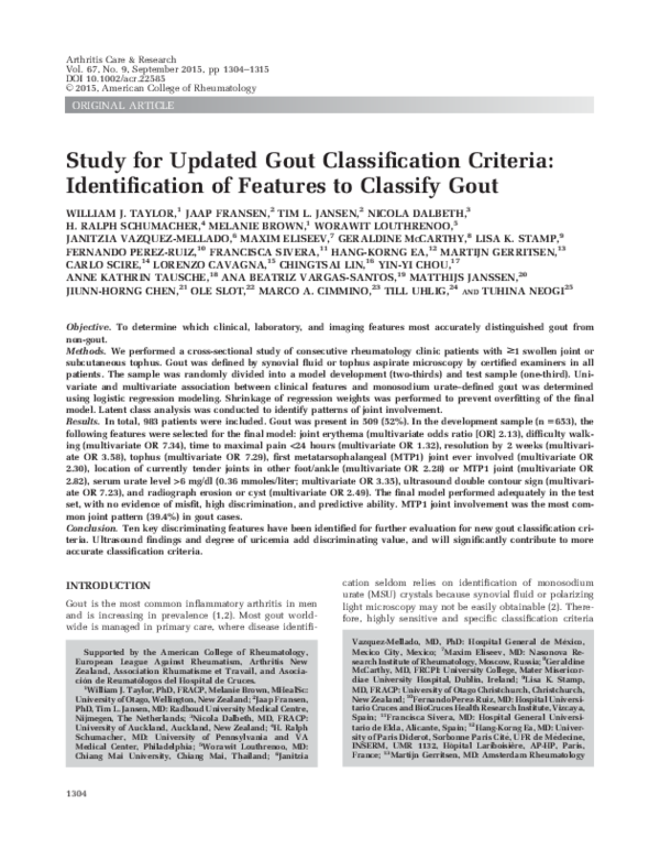 (PDF) Study for Updated Gout Classification Criteria: Identification of ...