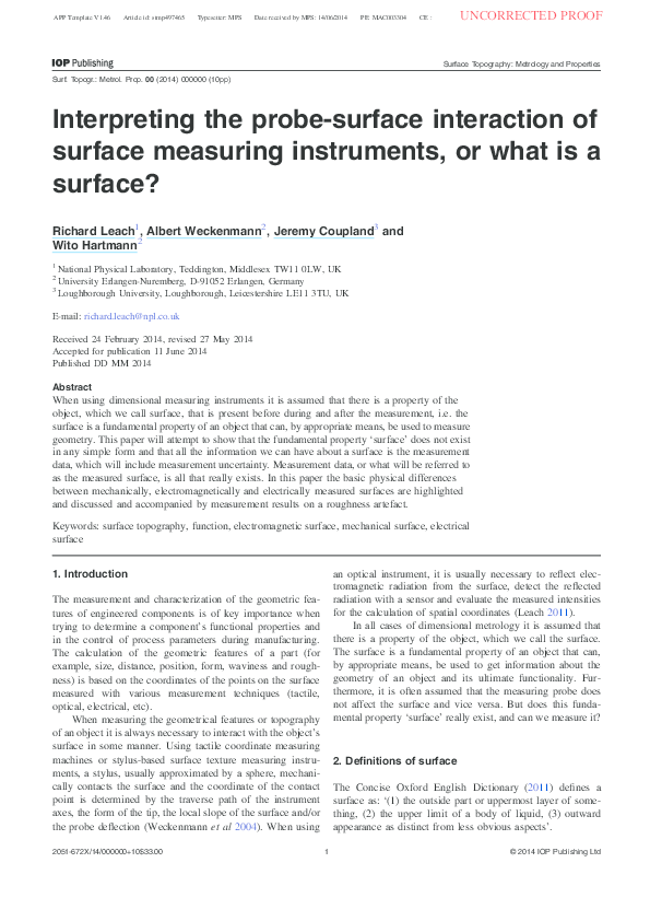 (PDF) Interpreting the probe-surface interaction of surface measuring ...