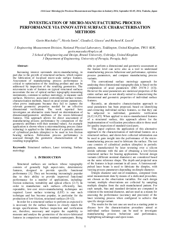 (PDF) Investigation of MicroManufacturing Process Performance via