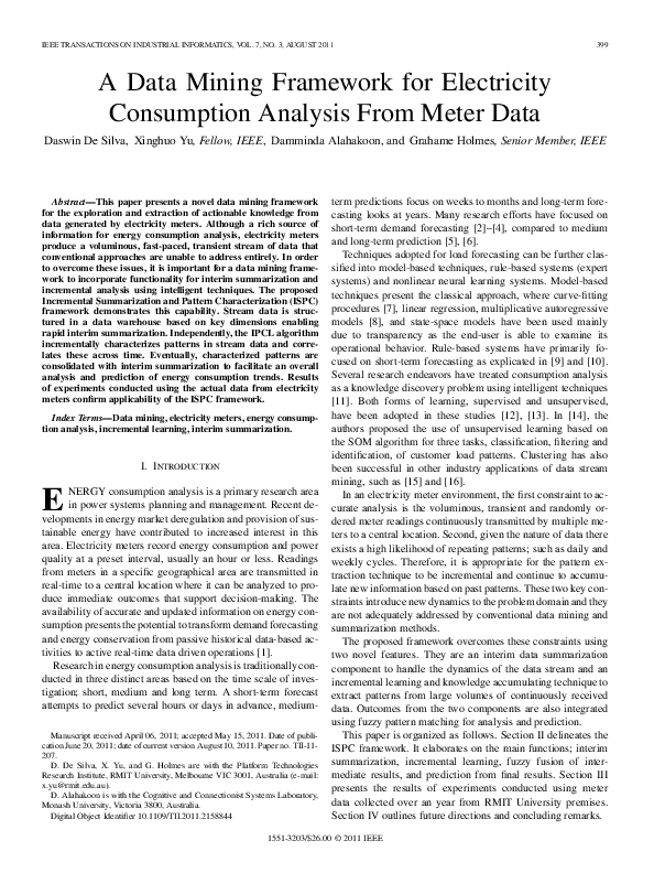 (PDF) A Data Mining Framework for Electricity Consumption Analysis From ...
