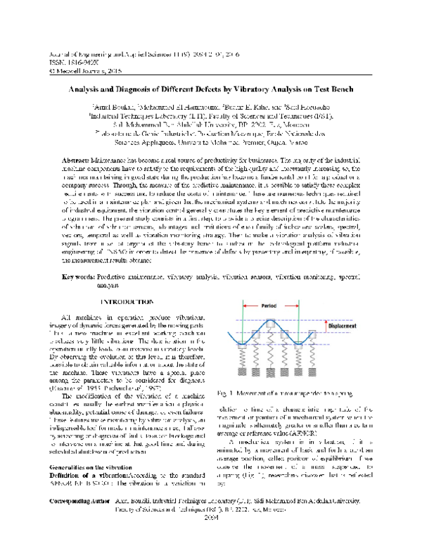 (PDF) Analysis and Diagnosis of Different Defects by Vibratory Analysis ...