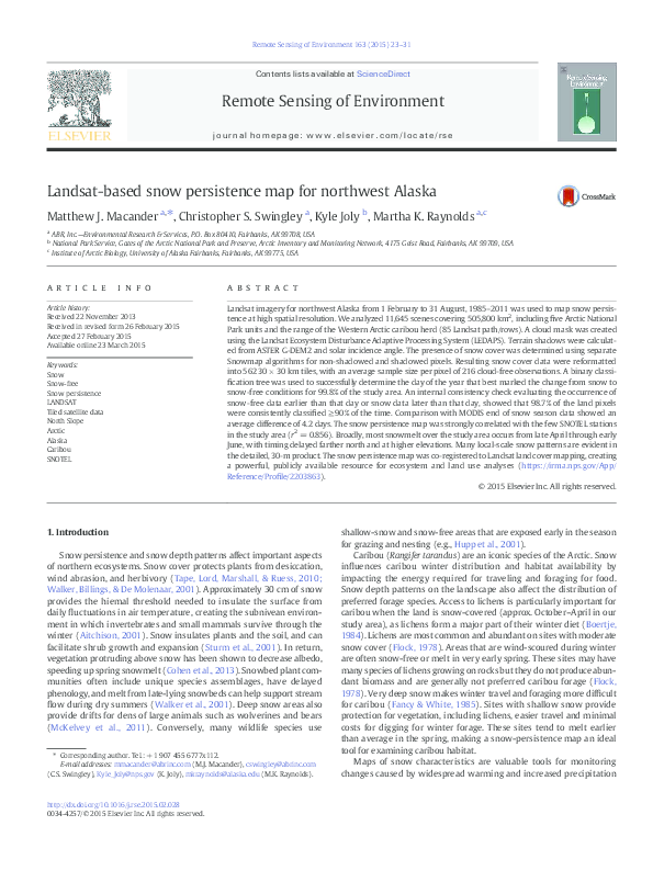 (PDF) Landsat-based snow persistence map for northwest Alaska | Kyle ...