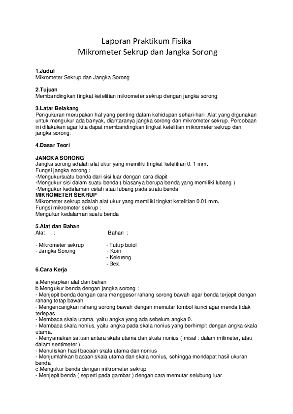 Contoh Laporan Praktikum Fisika Pengukuran Dasar Nusagates