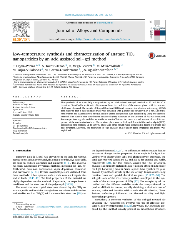 (PDF) Low-temperature synthesis and characterization of anatase TiO 2 ...