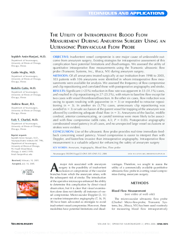 (PDF) The Utility of Intraoperative Blood Flow Measurement During ...