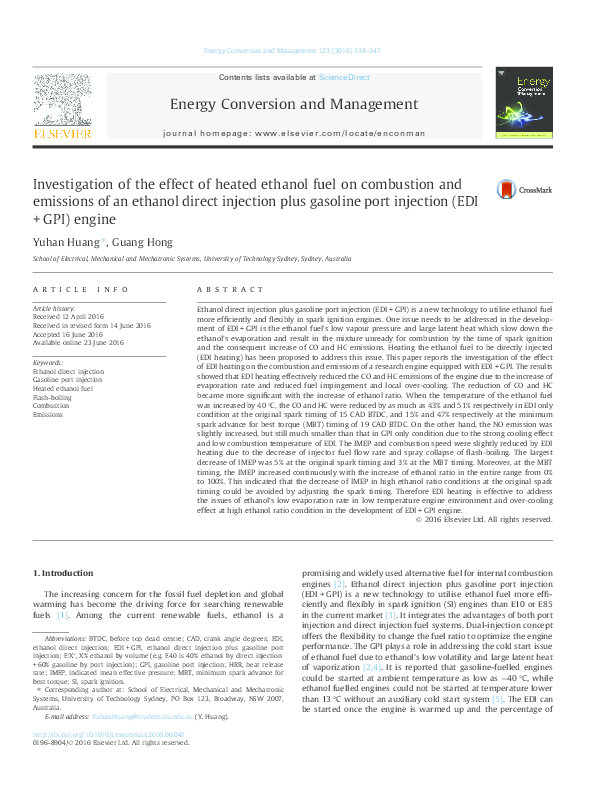 (PDF) Investigation of the effect of heated ethanol fuel on combustion ...