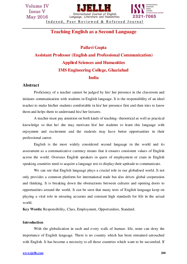 Pdf Teaching English As A Second Language21 Pallavi Gupta Paper