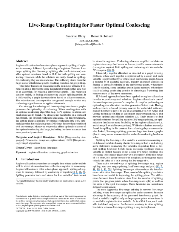 (PDF) Register allocation by graph coloring under full live-range splitting