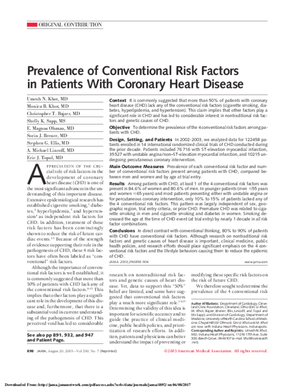(PDF) Prevalence of Conventional Risk Factors in Patients With Coronary ...