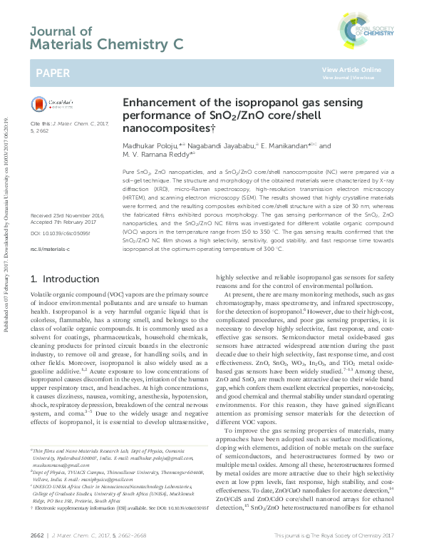 (PDF) Enhancement of the isopropanol gas sensing performance of SnO 2 ...