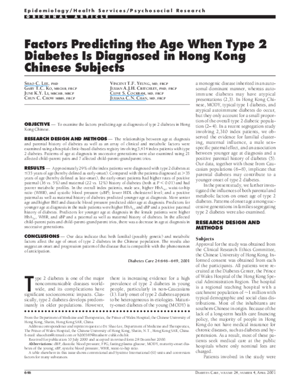 (PDF) Factors Predicting the Age When Type 2 Diabetes Is Diagnosed in ...